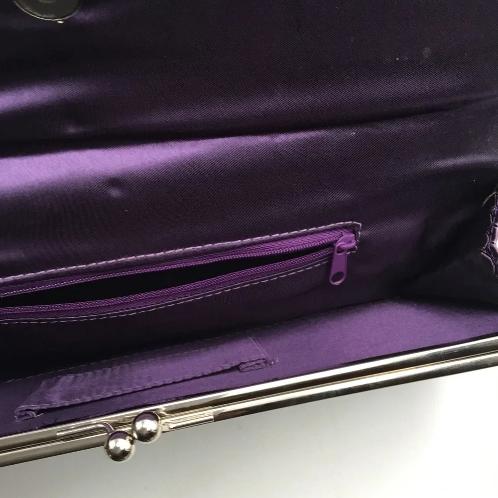 Purple Crocodile Embossed Faux Leather Wristlet Envelope Clutch Evening‎ Bag
